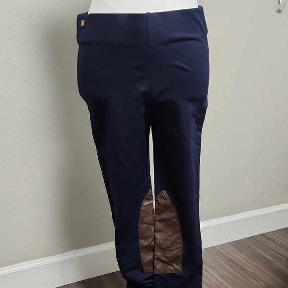 Ralph Lauren Black Label Women’s Navy Faux Leather Trim Leggings - Picture 1 of 5